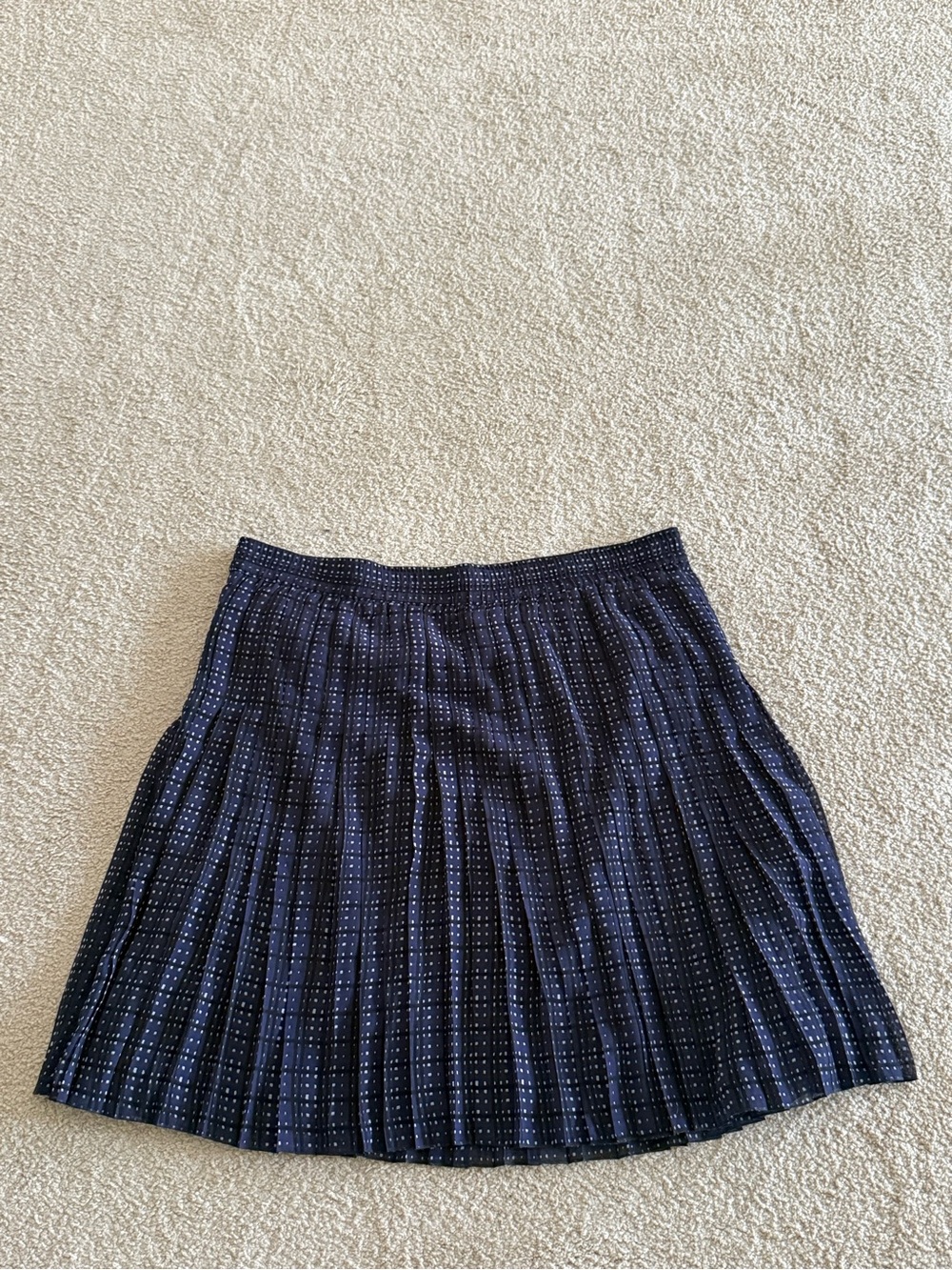 LOFT Navy Blue Pleated Geometric Print Skirt Women’s Size Large